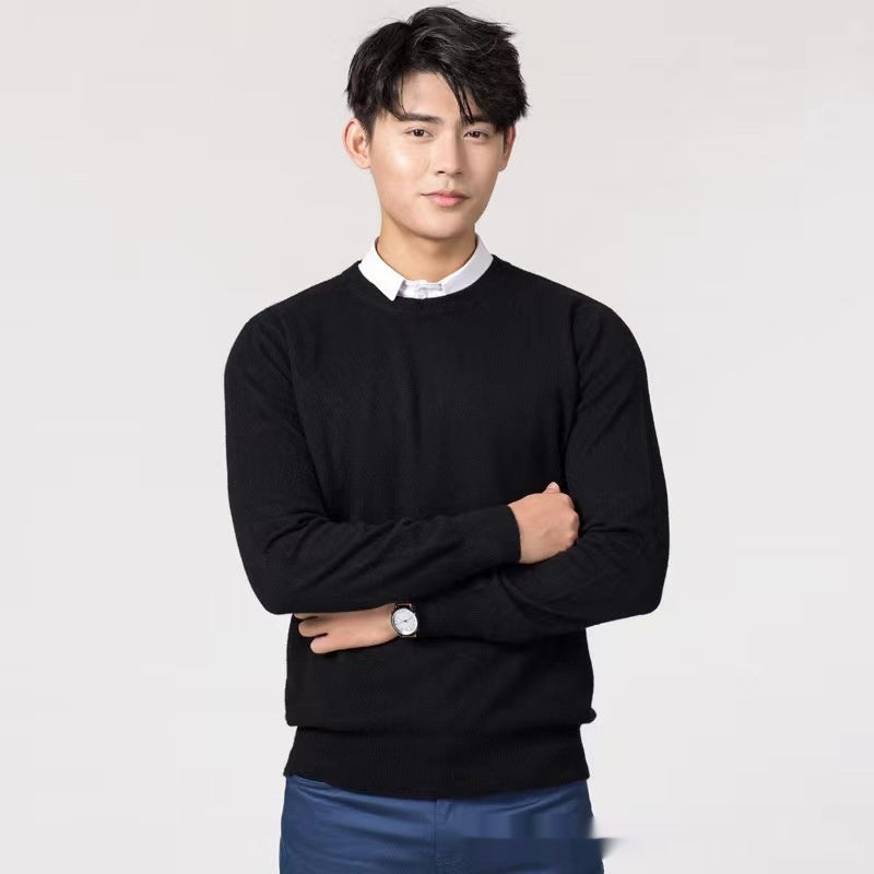 Men's Loose Fit Wool Sweater - Solid Color Warmth