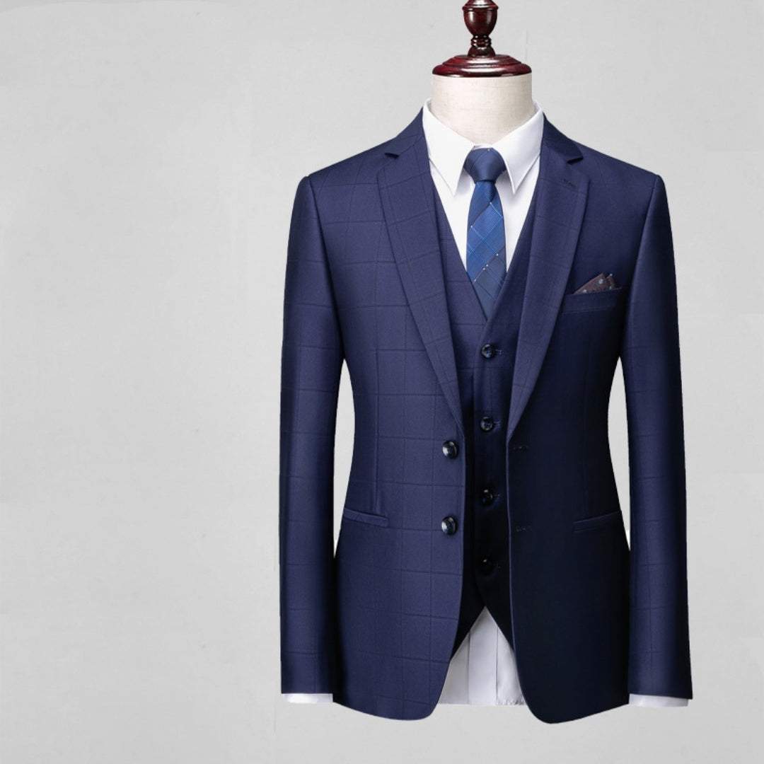 Men's Business Casual Plaid Slim Fit Suit Three-piece Suit full set