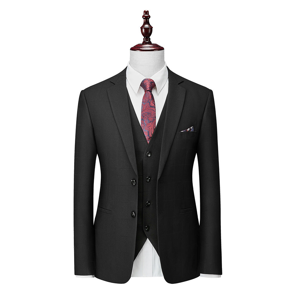Men's Business Casual Plaid Slim Fit Suit Three-piece Suit full set