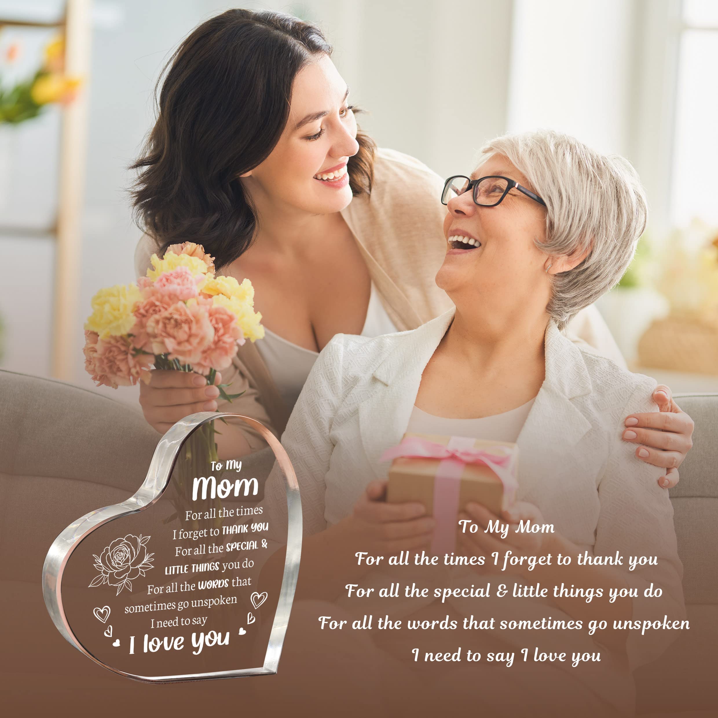 Milcier Gifts for Mom, Mom Birthday Gifts, I Love You Mom Gifts - Mother Acrylic Keepsake - Best Christmas Mother's Day Gifts for Mom from Daughter Son