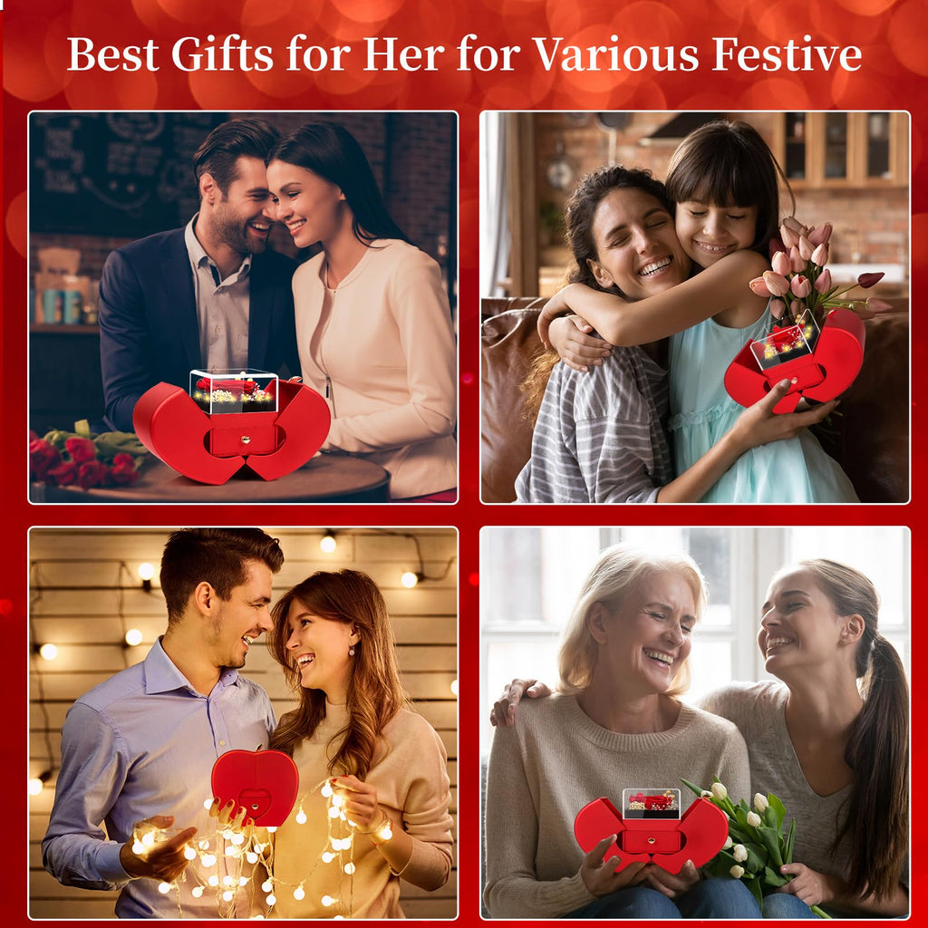 ﻿Preserved Real Red Rose Birthday Gifts for Women Her Mom Wife Girlfriend Grandma with l Love You Necklace Eternal Forever Rose Flower on Anniversary Valentine's Day Mothers Day Christmas Romantic-Red