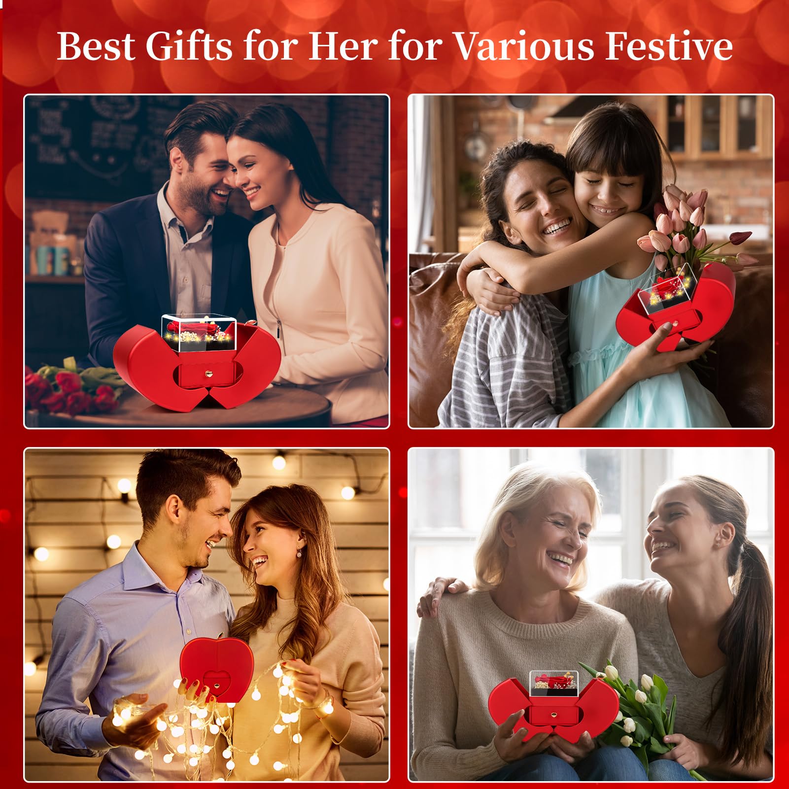 ﻿Preserved Real Red Rose Birthday Gifts for Women Her Mom Wife Girlfriend Grandma with l Love You Necklace Eternal Forever Rose Flower on Anniversary Valentine's Day Mothers Day Christmas Romantic-Red