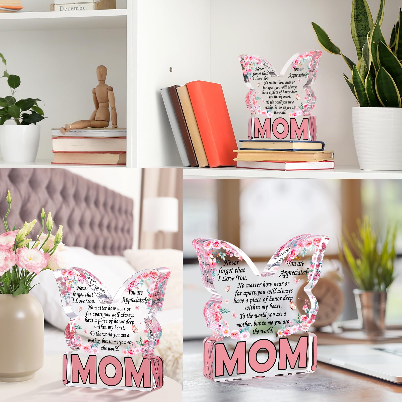 Birthday Gifts for Mom Birthday Gifts for Mom from Daughter Son, Mom Birthday Gift Ideas Unique Christmas Mothers Day Best Mom Ever Gift New Mom Single Mom Stepmom Butterfly Shaped Acrylic Plaque Sign