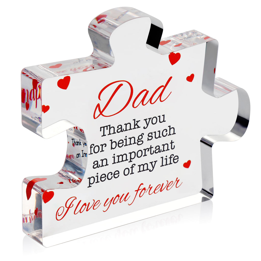 Fathers Day Dad Birthday Gift - Engraved Acrylic Block Puzzle Gifts for Dad 3.35 x 2.76 inch - Cool Father's Day Presents from Daughter, Son, Mom - Heartwarming Men Birthday Gift, Ideas