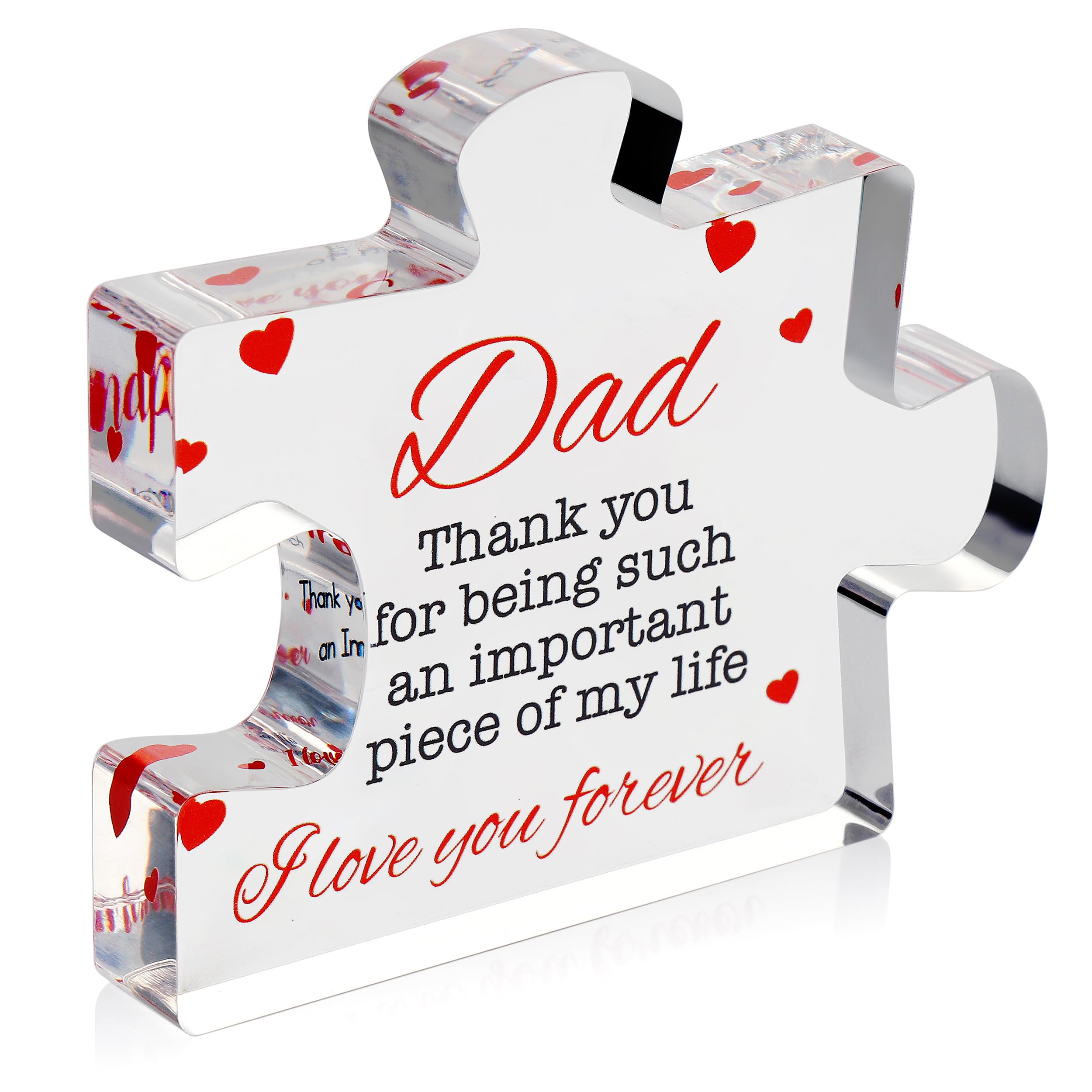 Fathers Day Dad Birthday Gift - Engraved Acrylic Block Puzzle Gifts for Dad 3.35 x 2.76 inch - Cool Father's Day Presents from Daughter, Son, Mom - Heartwarming Men Birthday Gift, Ideas