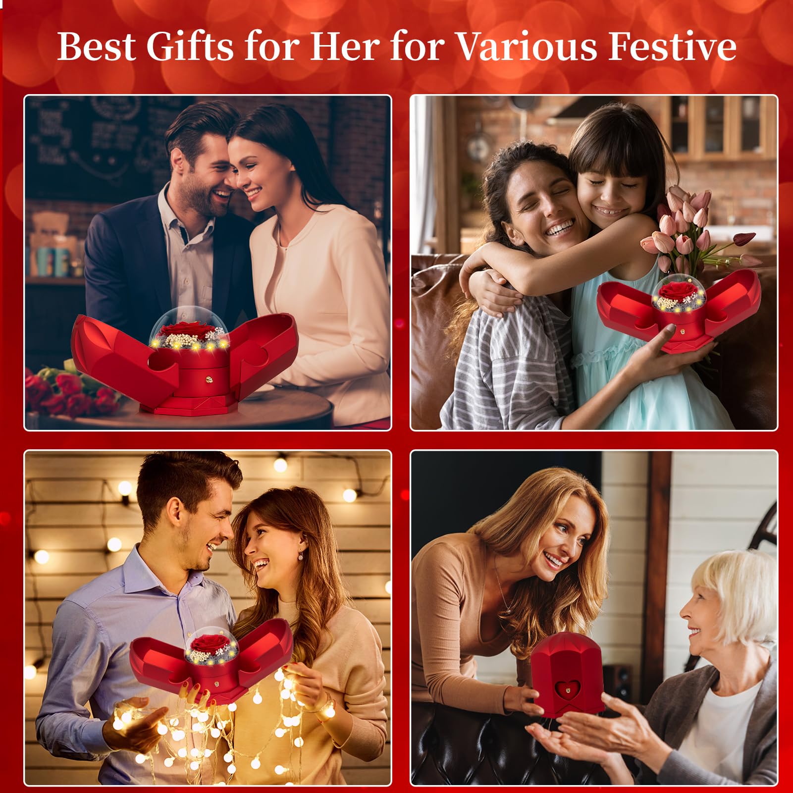 BNWXOY Preserved Real Red Rose with Necklace Forever Flowers Rose Birthday Gifts for Women Her Mom Wife Girlfriend Grandma on Valentines Mothers Day Sweetest Day Christmas Anniversary Romantic-Red