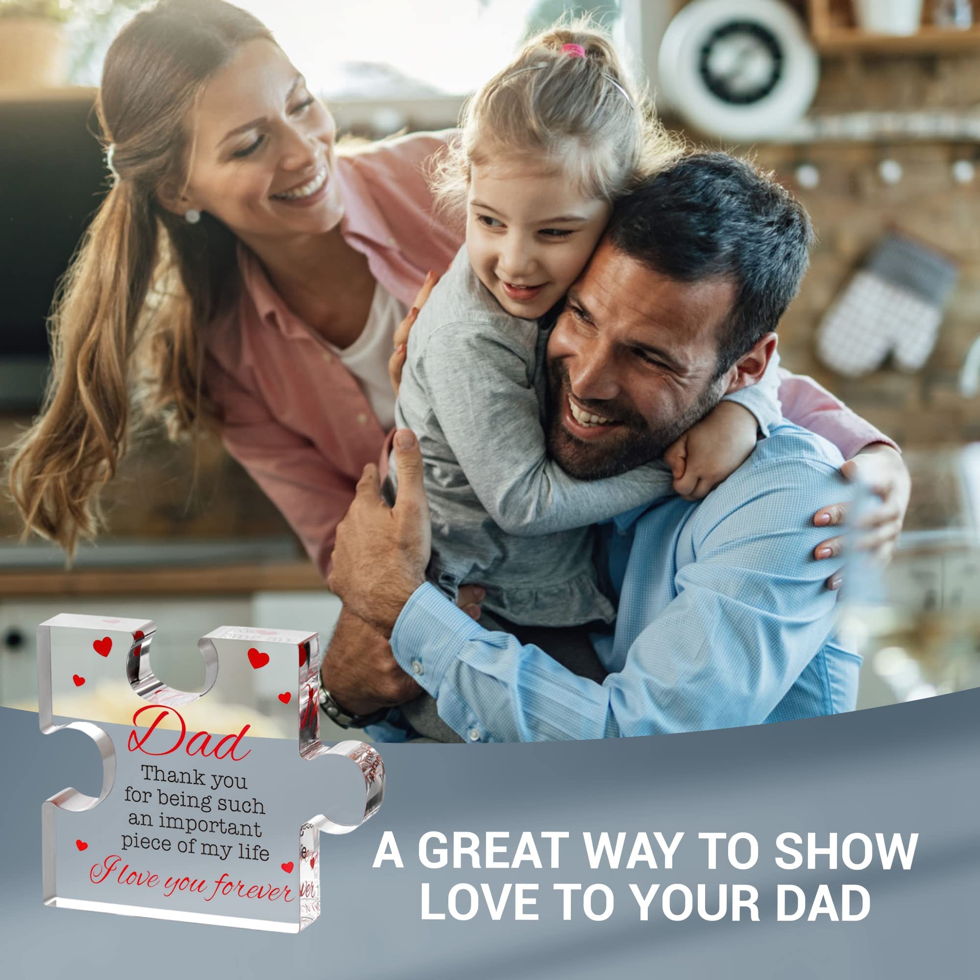Fathers Day Dad Birthday Gift - Engraved Acrylic Block Puzzle Gifts for Dad 3.35 x 2.76 inch - Cool Father's Day Presents from Daughter, Son, Mom - Heartwarming Men Birthday Gift, Ideas
