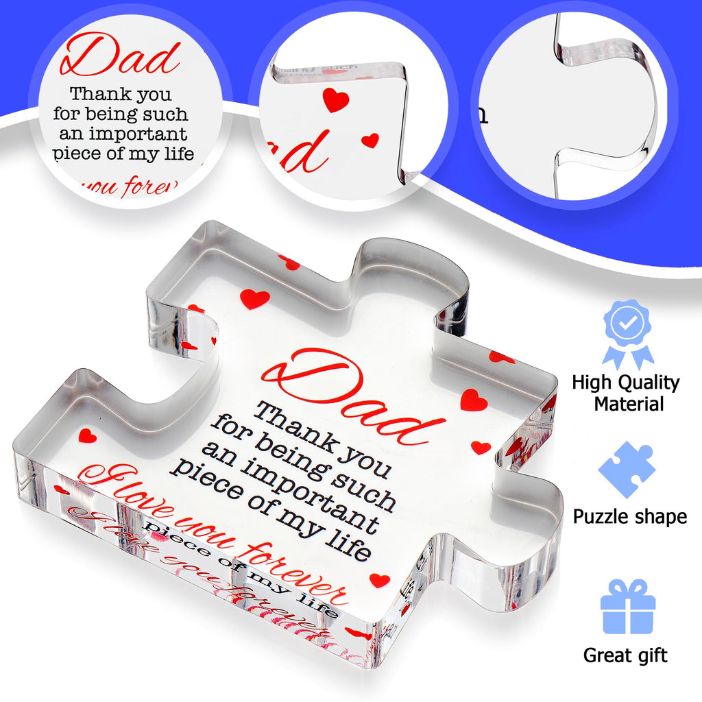 Fathers Day Dad Birthday Gift - Engraved Acrylic Block Puzzle Gifts for Dad 3.35 x 2.76 inch - Cool Father's Day Presents from Daughter, Son, Mom - Heartwarming Men Birthday Gift, Ideas