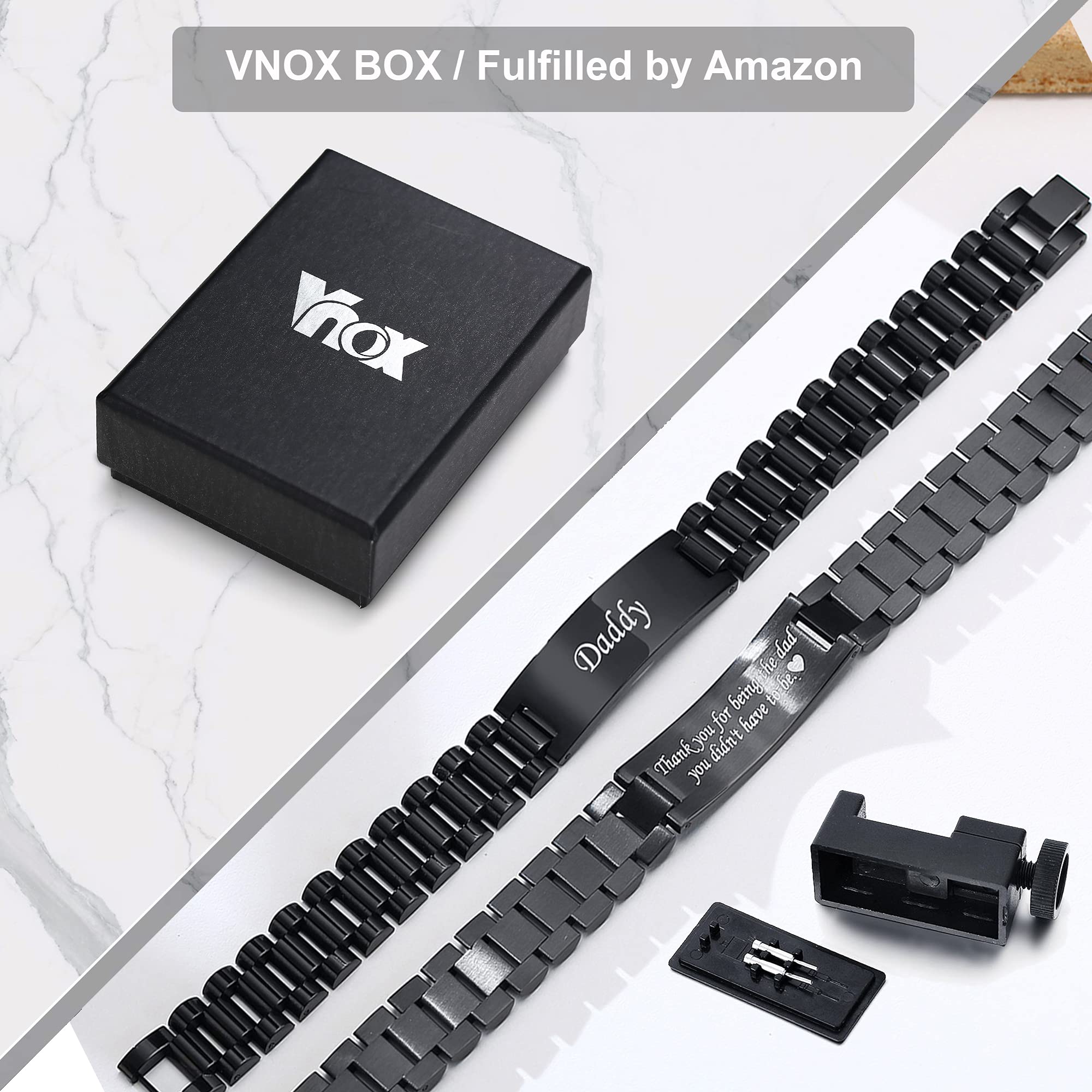 VNOX Dad Bracelet for Men Personalized Jewelry Fathers Gifts for Dad Daddy form Daughter for Father Day Birthday Day Masculine Width Band Stainless Steel Link Bracelet