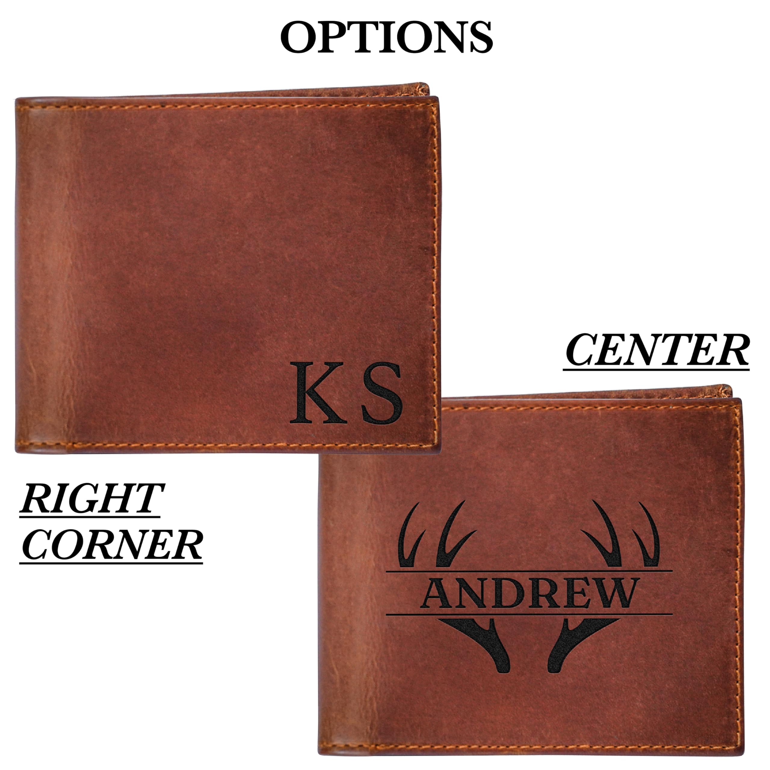 Personalized Leather Wallet for Men, Custom Monogram Gift Wallet for Mens, Birthday Present for Dad, Son, Grandfather, Boyfriend, Father's Day, Wedding Anniversary, Birthday, Graduation, Christmas
