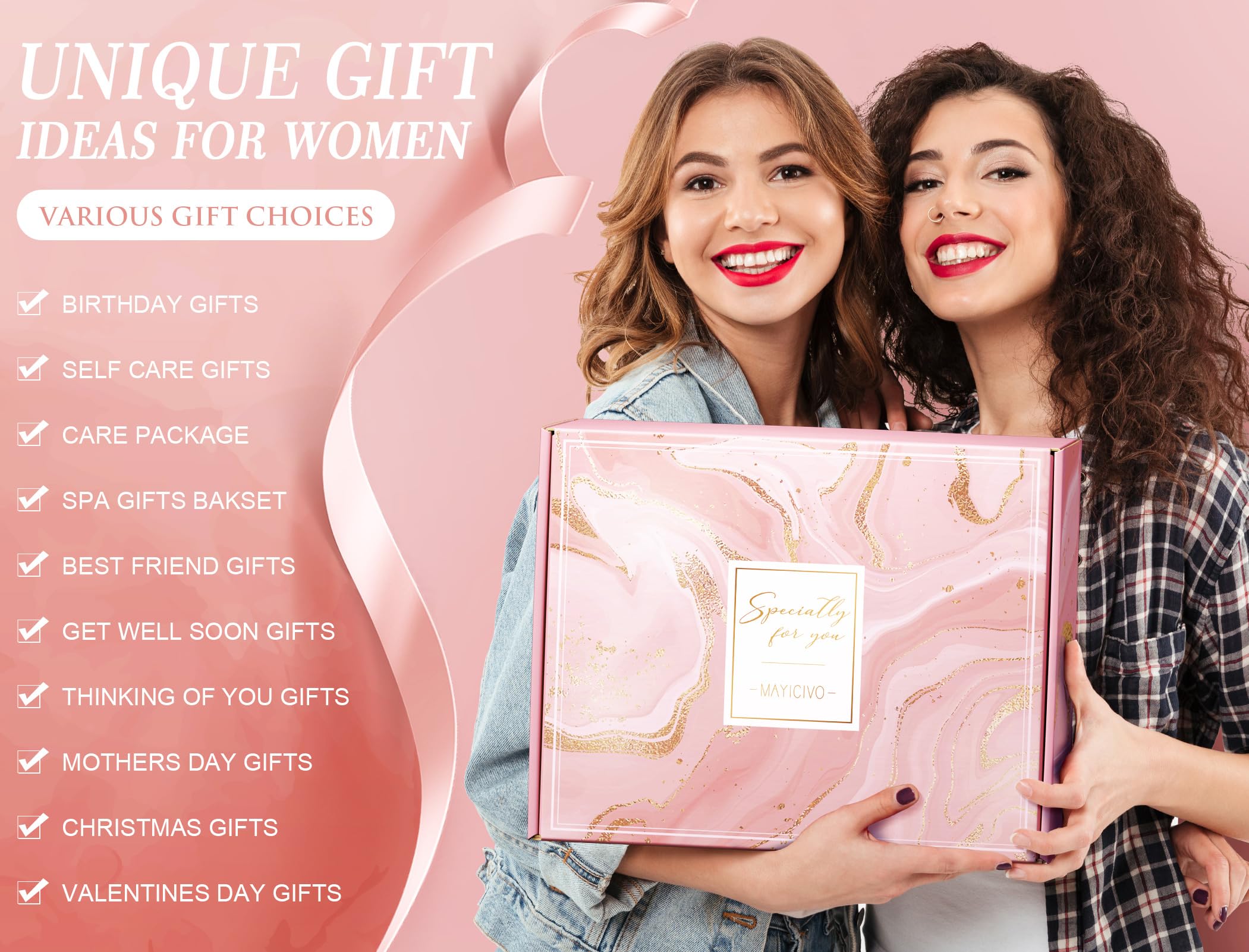 Birthday Gifts for Women Self Care Gifts Get Well Soon Gifts, Rose Relaxing Spa Gifts Basket Care Package w/ Luxury Flannel Blanket, Unique Christmas Gifts for Mom Her Friend Sister Wife Grandma