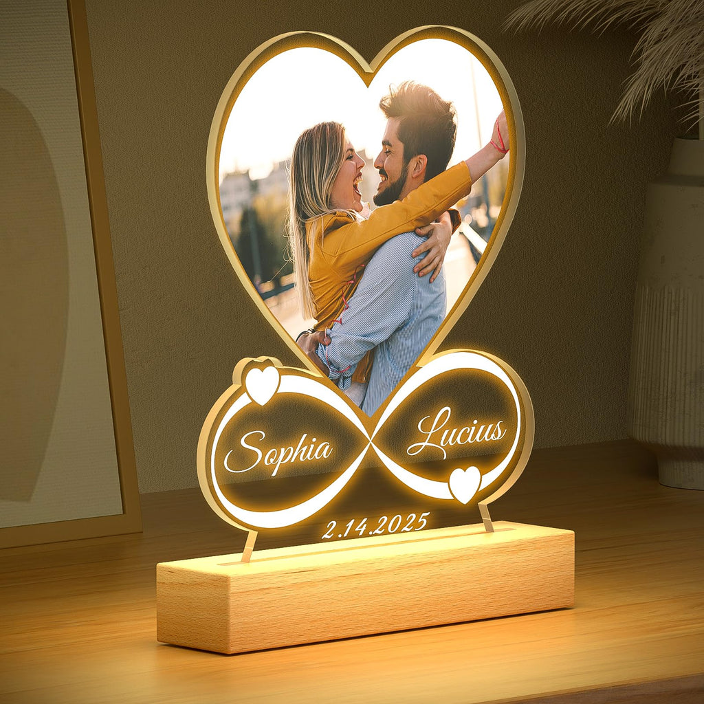 KoxSmar Custom Picture Frames with Photo, Personalized Photo Frame with Night Light, Customized Picture Frame, Christmas Anniversary Birthday Gifts for Women Men Her Him Girlfriend Boyfriend Couple