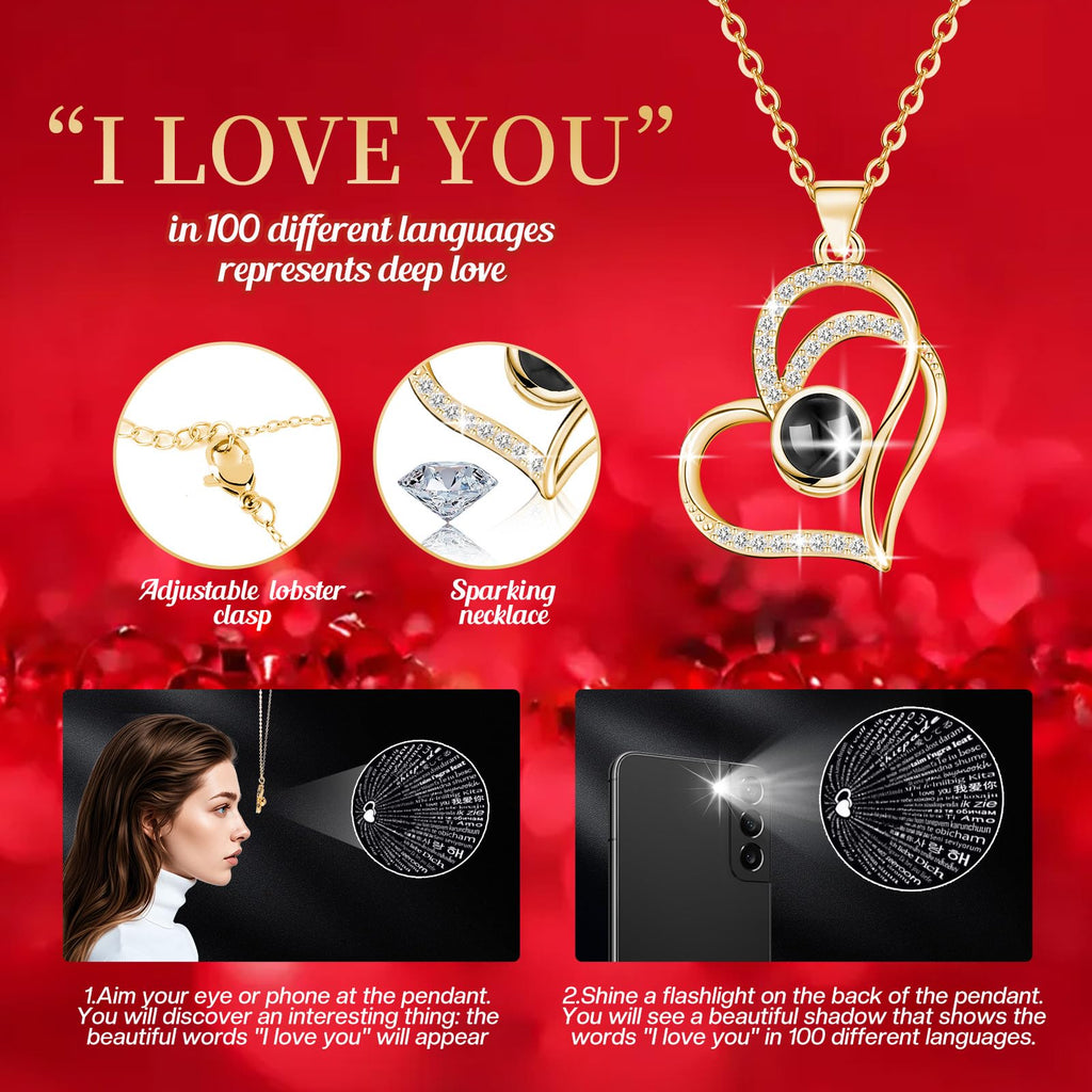 Firestyle Preserved Real Rose Gifts for Women Mom Wife,Eternal Flowers Rose with I Love You Necklace in 100 Languages,Gifts for her on Christmas Birthday Anniversary Valentine's Day Mother's Day