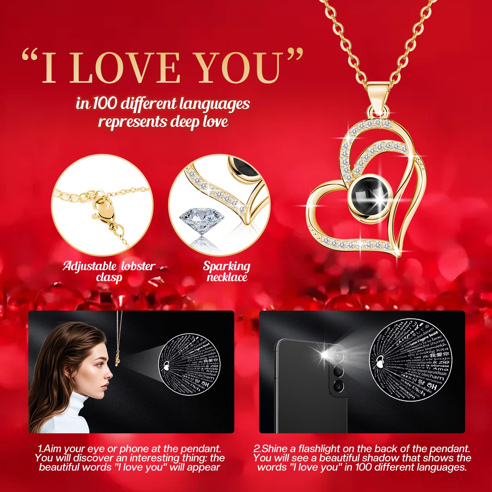 Firestyle Preserved Real Rose Gifts for Women Mom Wife,Eternal Flowers Rose with I Love You Necklace in 100 Languages,Gifts for her on Christmas Birthday Anniversary Valentine's Day Mother's Day