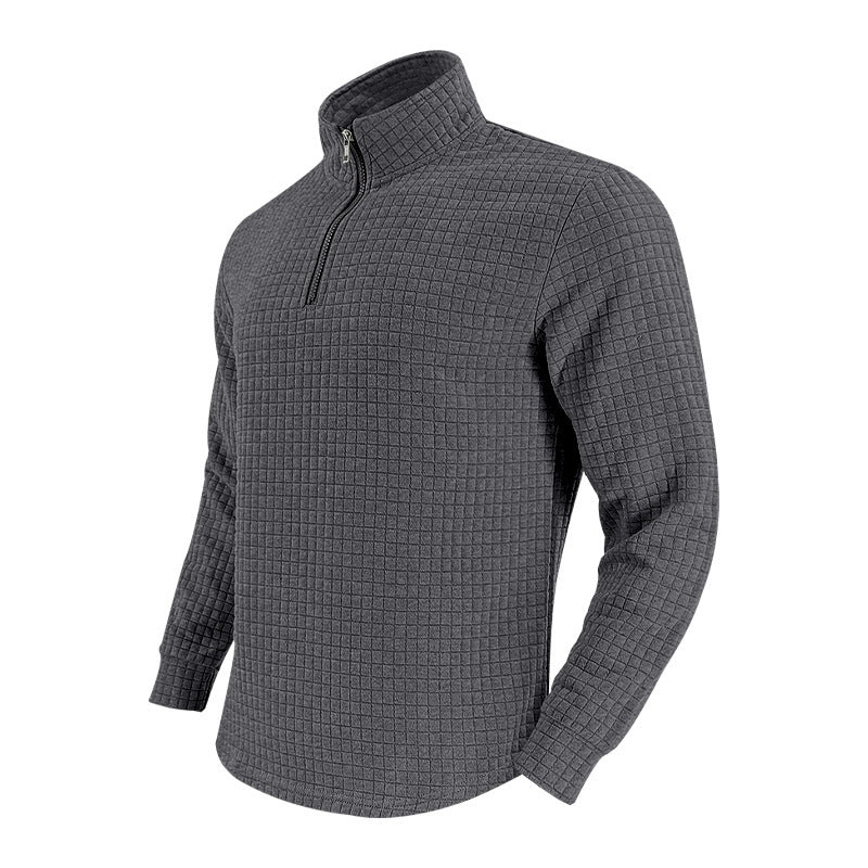 Half Zipper Small Plaid Casual Stand Collar Long Sleeve Sweater
