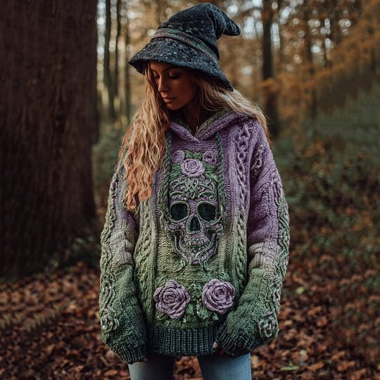 Autumn And Winter Relaxed-fit Hoodie Top Casual Drop-shoulder Vintage Printed Sweater