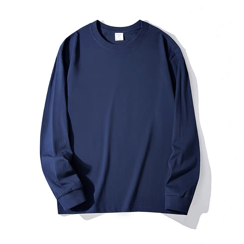 Men's Pure Cotton Thick, Loose-fitting Solid-color Japanese-style Crew-neck Long-sleeve T-shirt