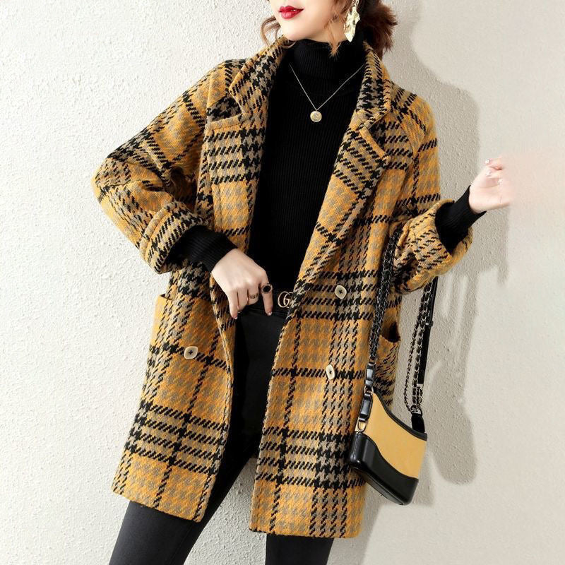 Buckle Lapel Long Sleeve Fashion Hepburn Style Woolen Coat