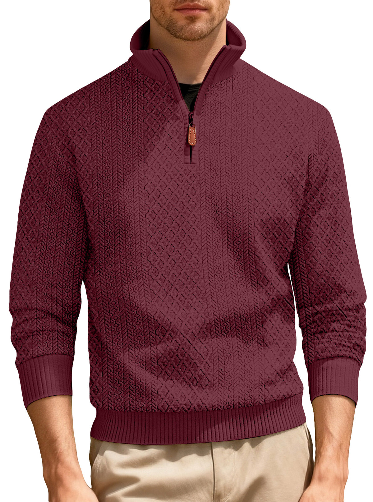 Mens Casual Stand-up Collar Zip-up Long-sleeve Sport Top