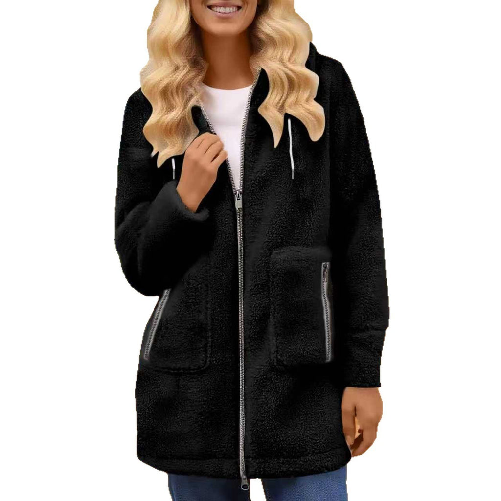 Fashion Autumn And Winter Zipper Pocket Lamb Wool Coat