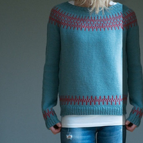 Women's Fashion Round Neck Multicolor Loose Leisure Pullover Knitwear Sweater