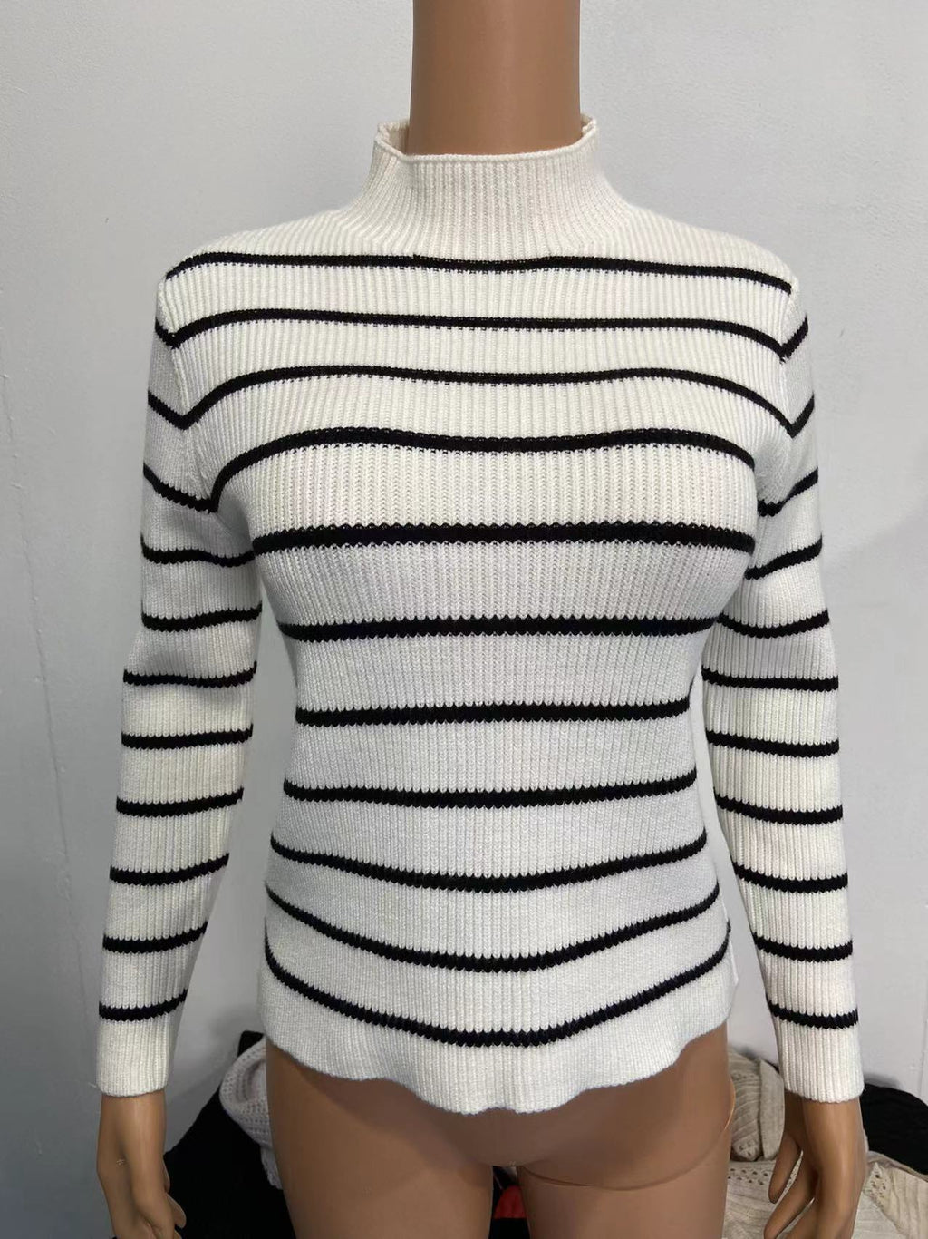 Fashion Long Sleeve Sunken Stripe Turtleneck Casual Slim Striped Sweater