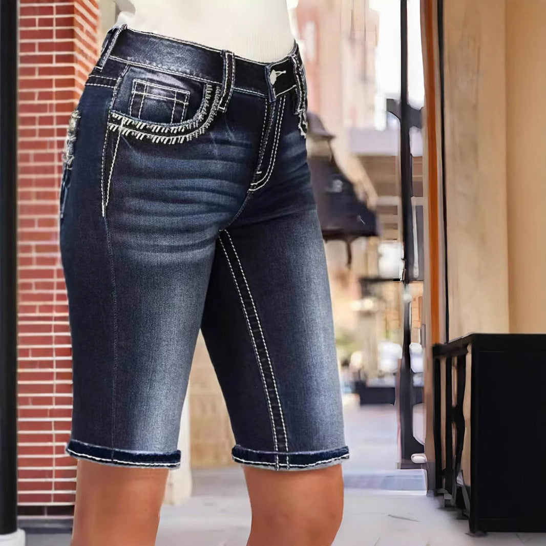 Denim Slimming And Simple Casual Embroidered Jeans