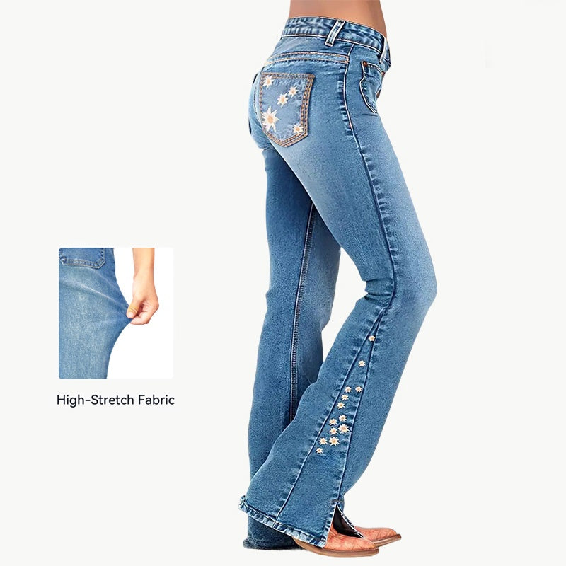 Women's High-Waist Star Patch Jeans, Wide-Leg Full-Length Jeans With A Retro Y2K Star, Light-Wash Denim For All Seasons.