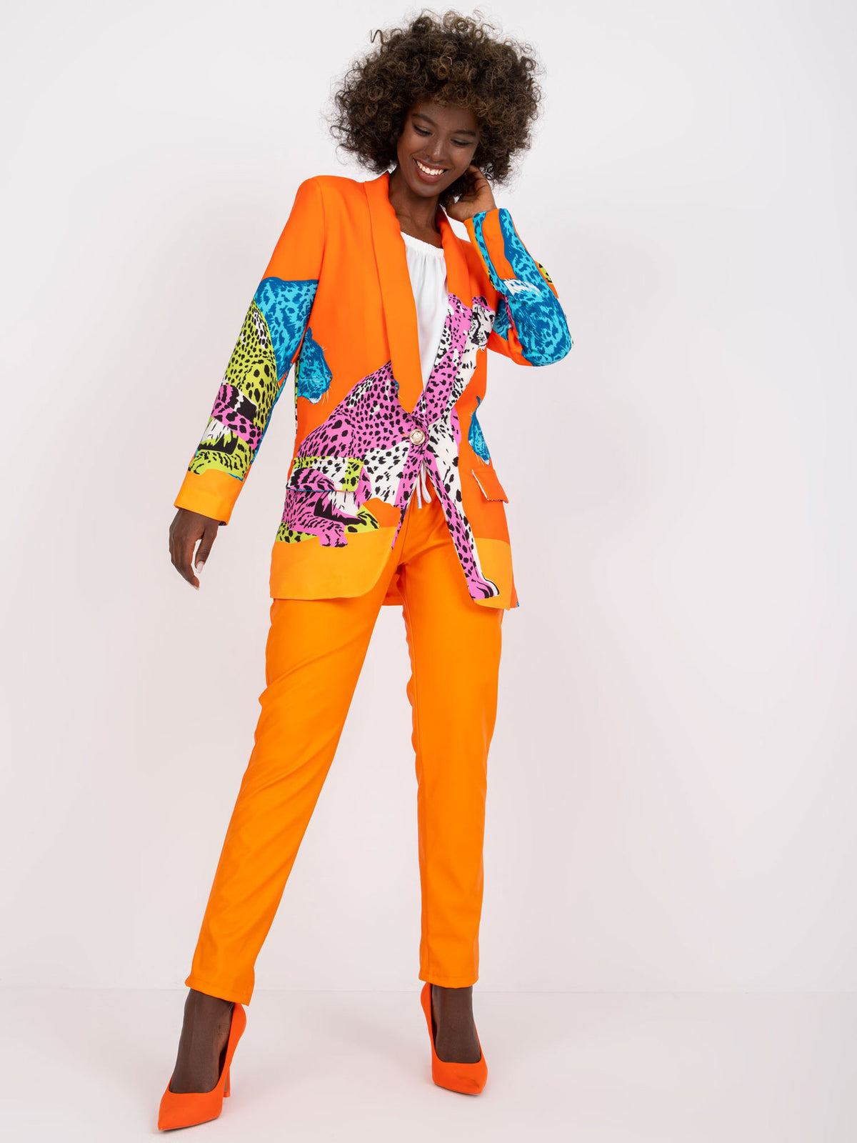 Leopard Print Contrast Color Slim Fit Long Suit Jacket Women