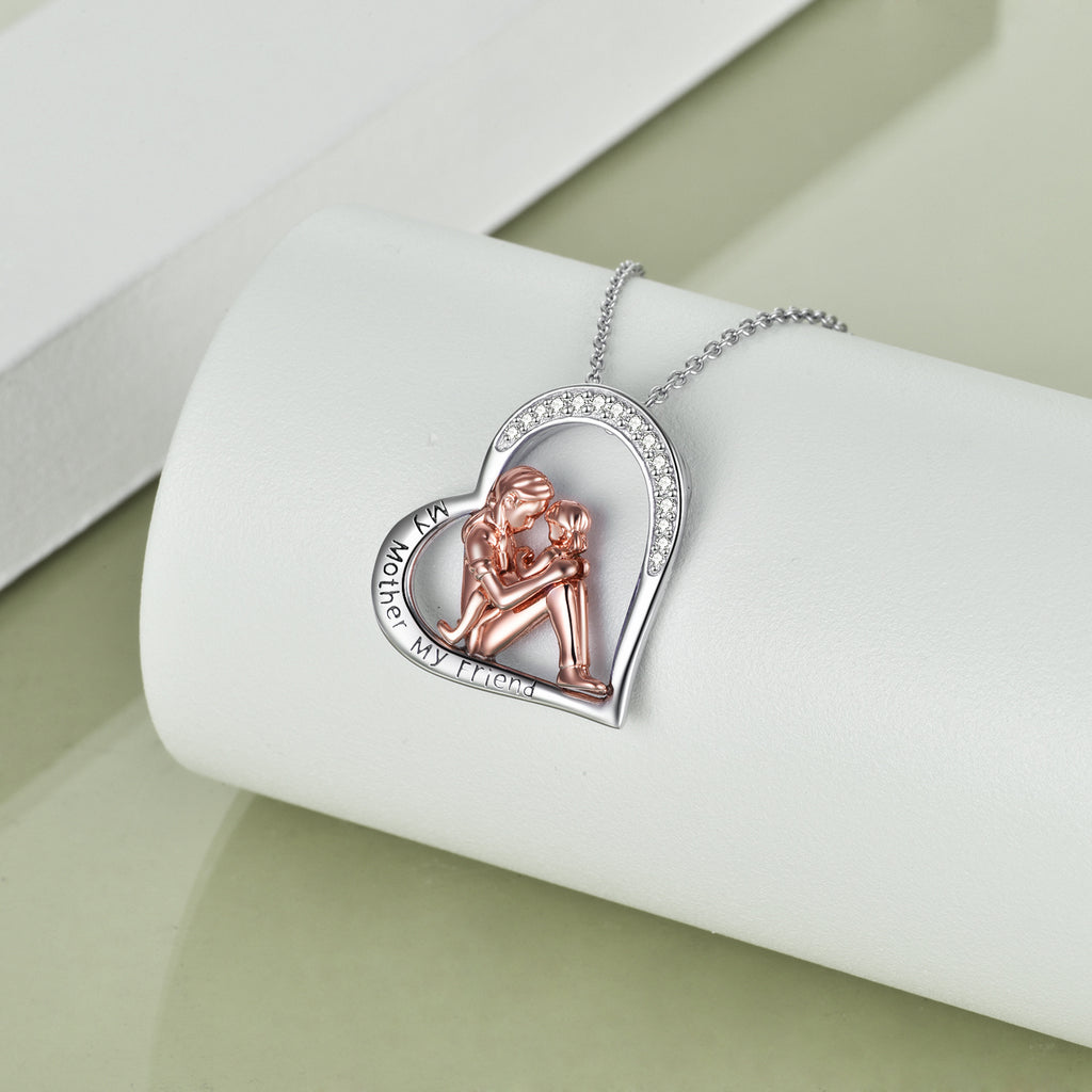 Mother Daughter Necklace 925 Sterling Silver Engraved My Mother My Friend Jewelry Mothers Day Birthday Gifts for Mom from Daughter (Silver)