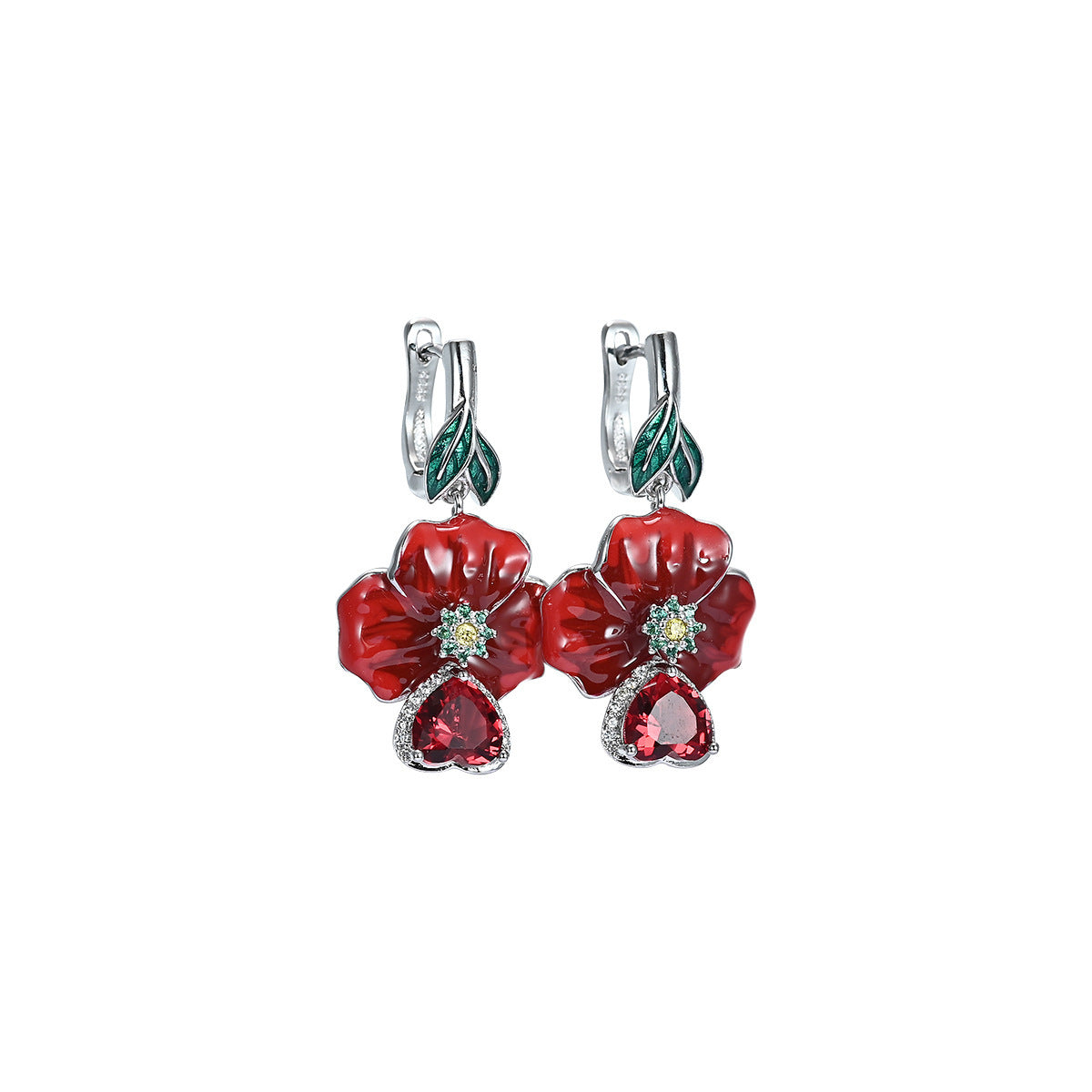 Love Heart-shaped Ring Enamel Epoxy Earrings Zircon Pendant Necklace Set