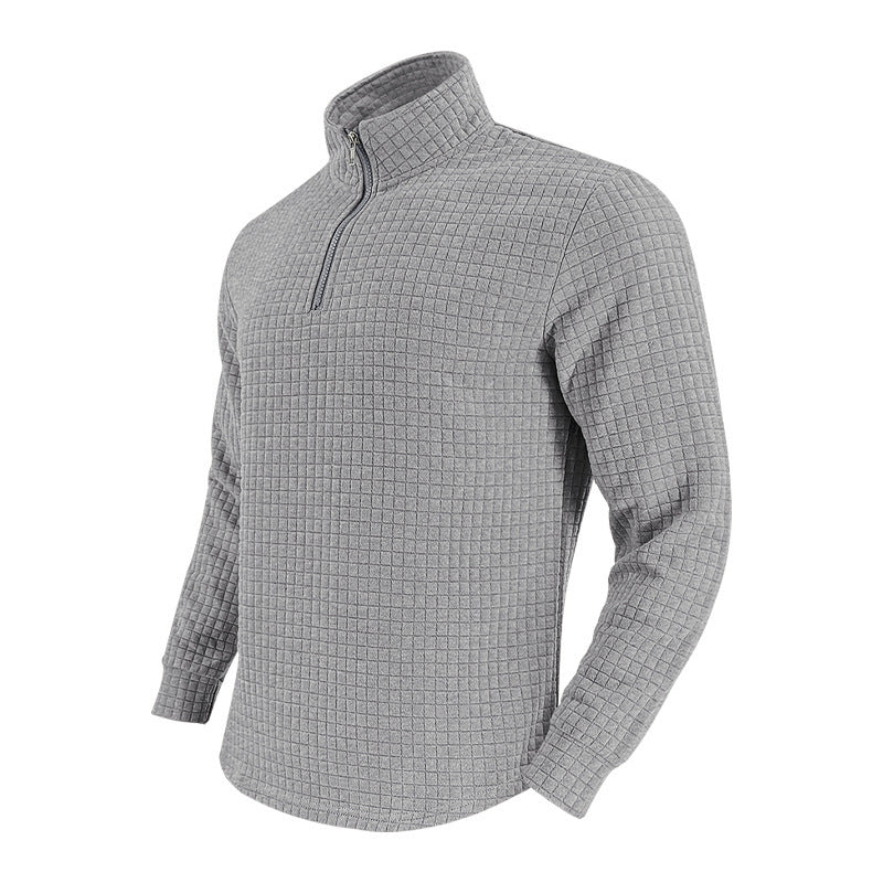 Half Zipper Small Plaid Casual Stand Collar Long Sleeve Sweater