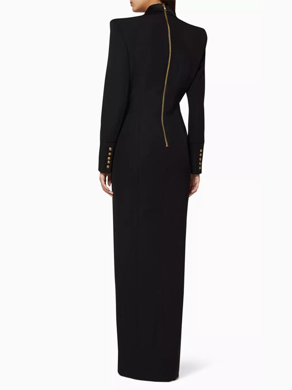 Black Double Breasted Back Zipper Dress Suit Skirt