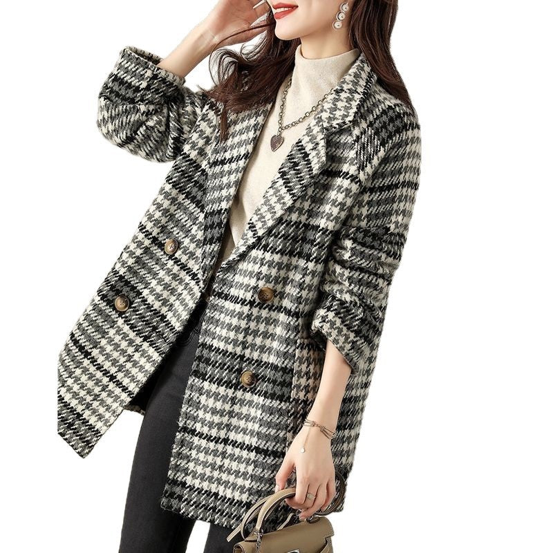 Buckle Lapel Long Sleeve Fashion Hepburn Style Woolen Coat