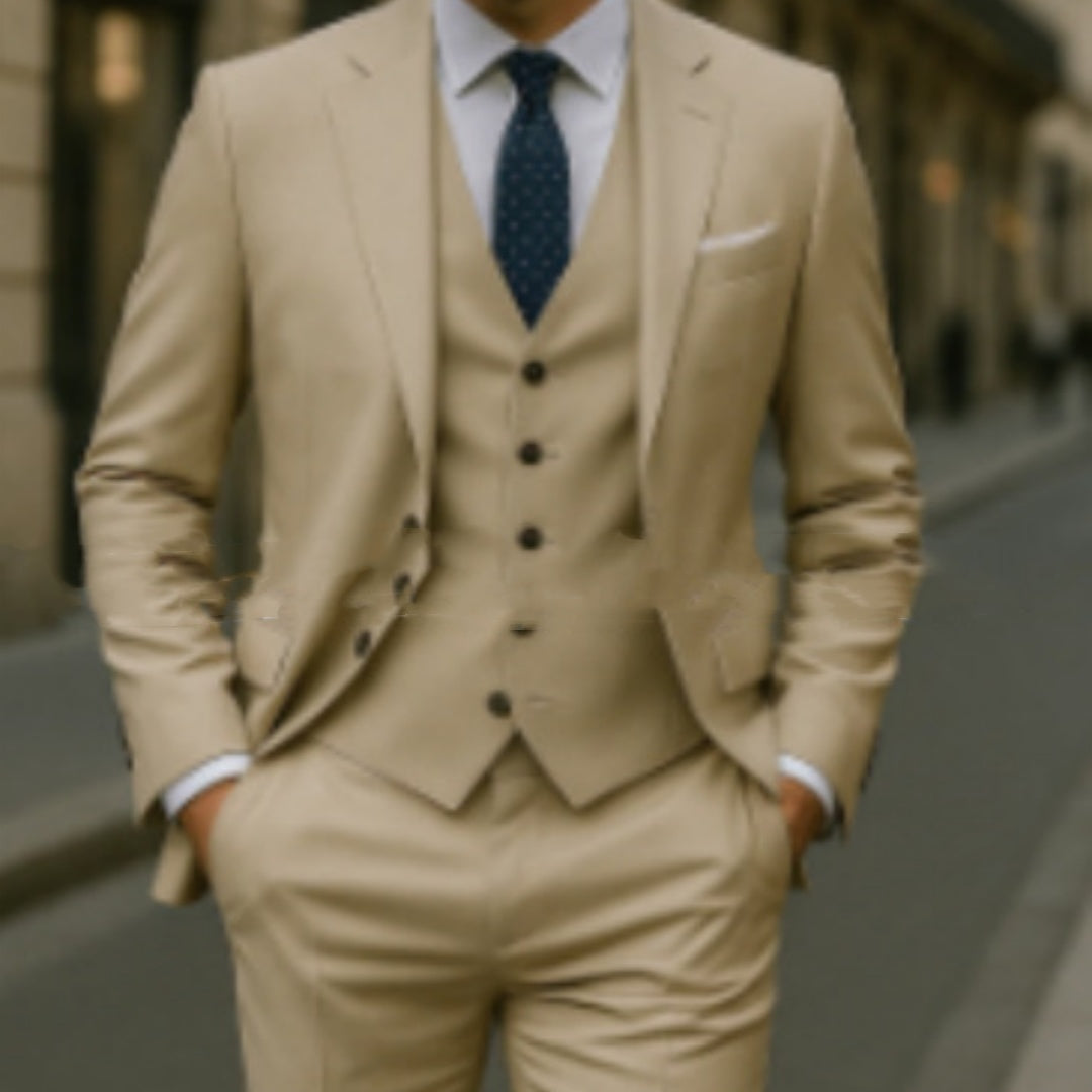 Men's Pure Color Casual Versatile Suit Three-piece Suit back view