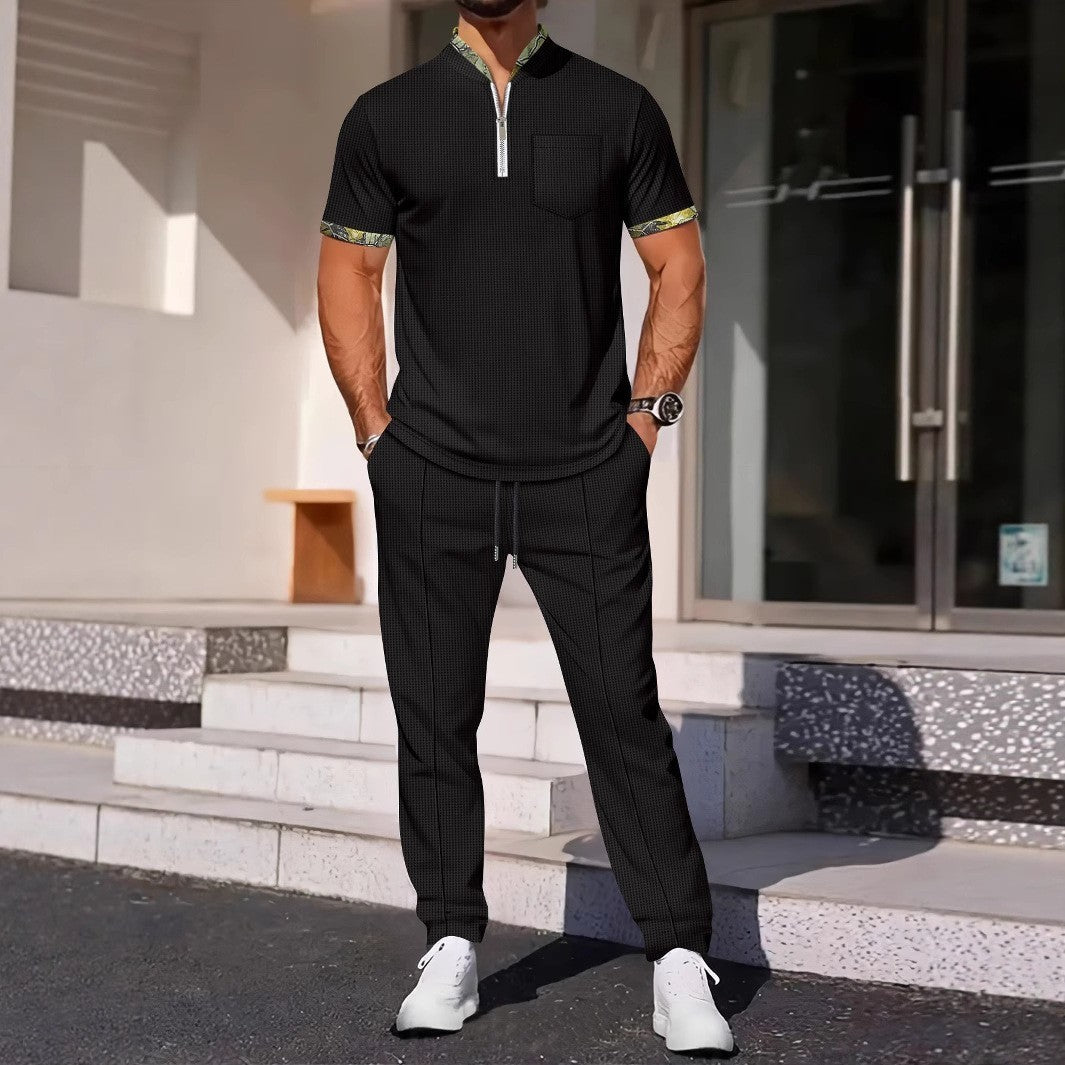 Men's Color Matching Casual Sports Suit back view