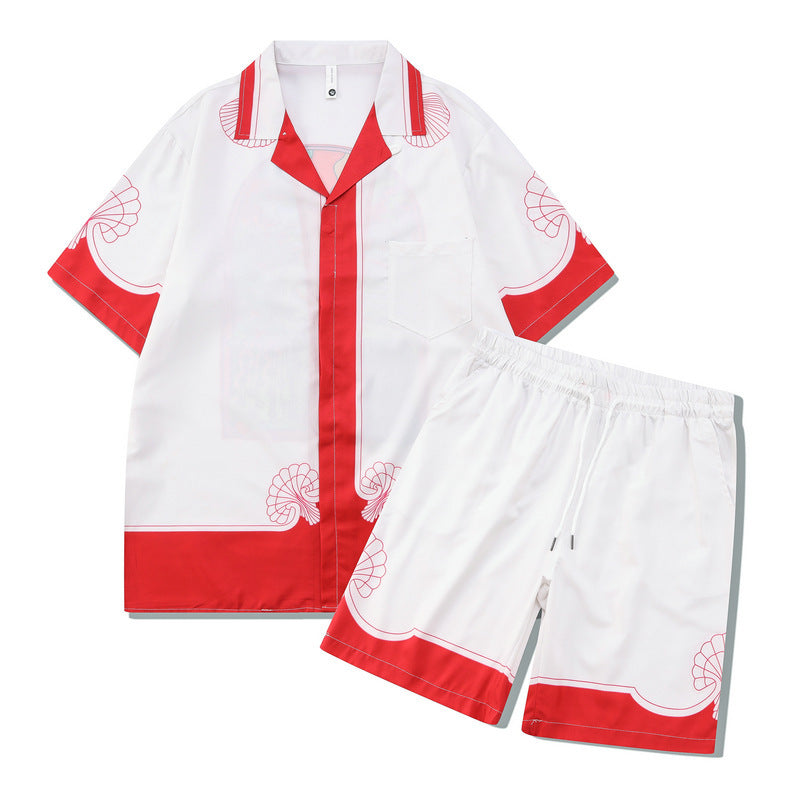 Beach Men And Women Short Sleeve Shirt Outfit front view