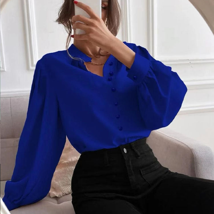 Women's Long-sleeved Single-row Button Loose Top