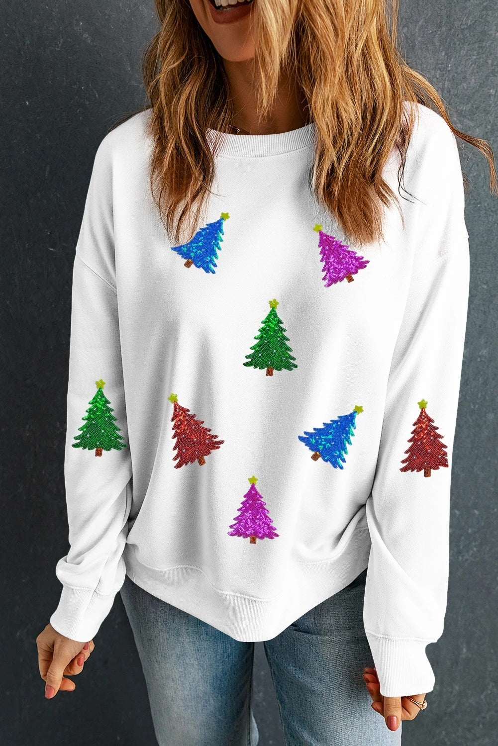 Shiny Christmas Tree Patch Sweater For Women