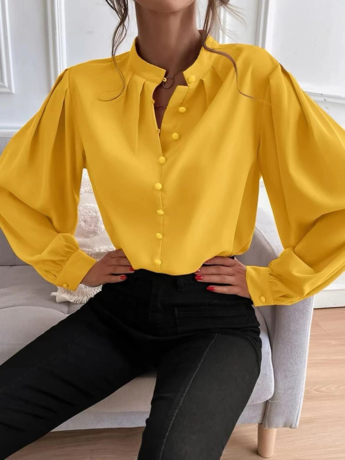 Women's Long-sleeved Single-row Button Loose Top