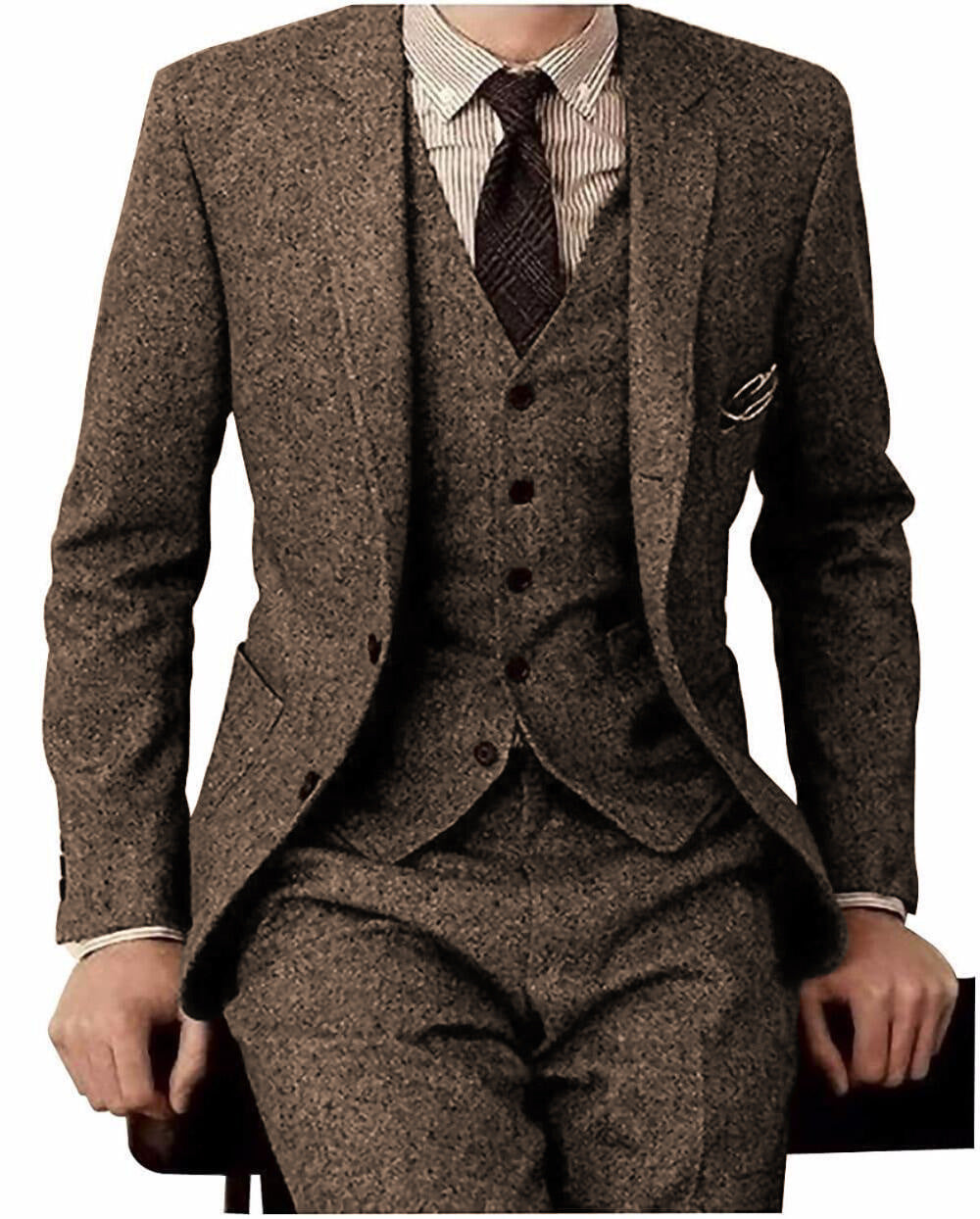 Men's Suit Three-piece Suit Fashion Woolen Suit full set