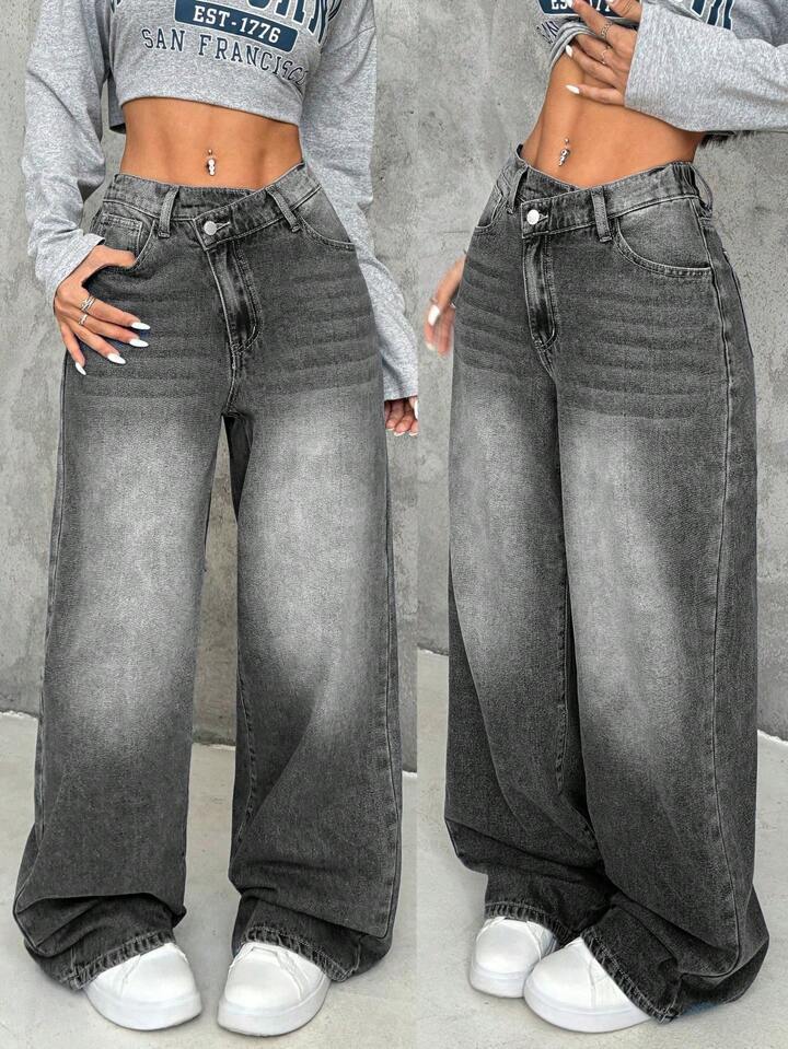 Women's Casual Straight Loose Washed Jeans