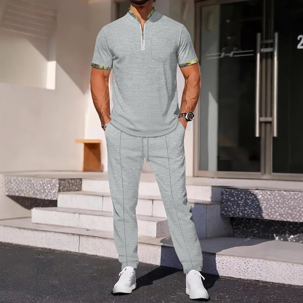 Men's Color Matching Casual Sports Suit back view