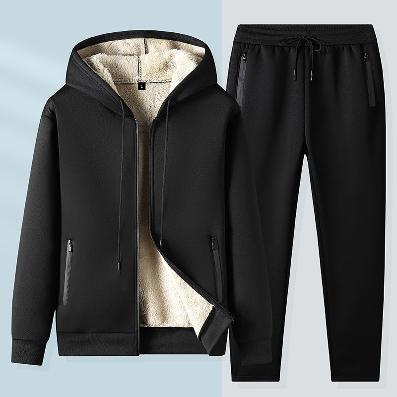 Autumn And Winter Warm Leisure Sports Men's Coat Hooded Jacket Blouse And Pants