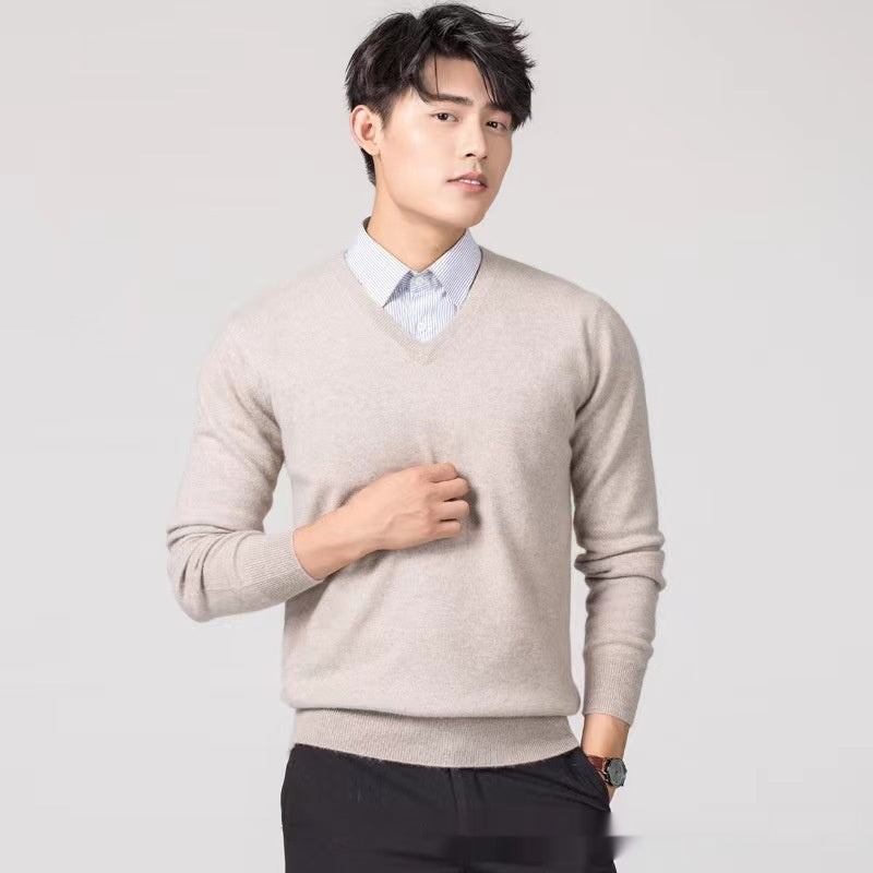 Men's Loose Fit Wool Sweater - Solid Color Warmth