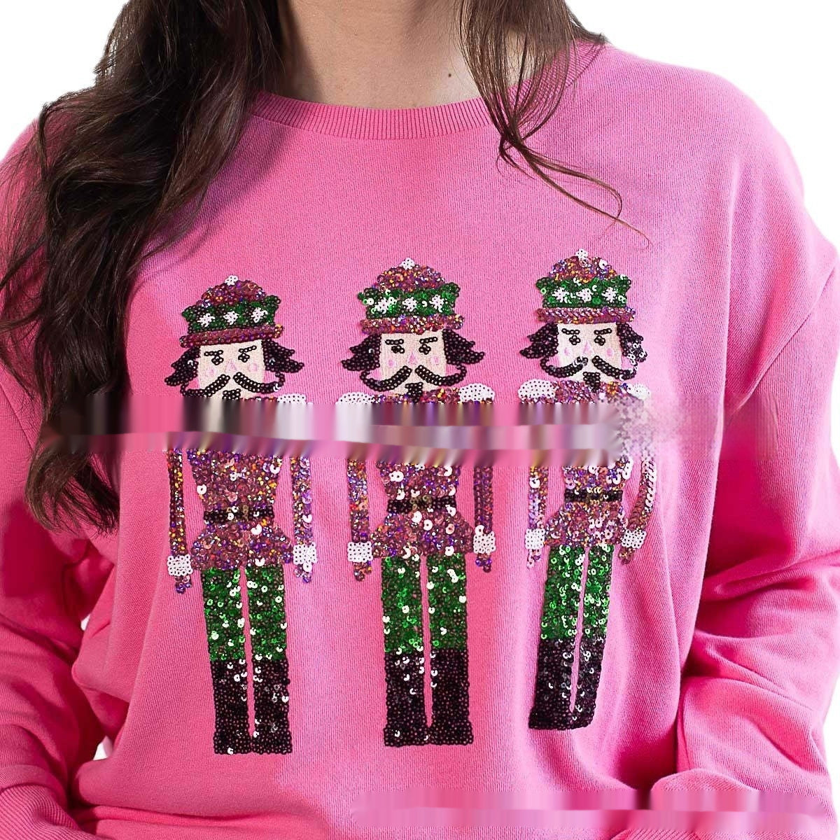 Women's Christmas Sequins Loose-fitting Casual Sweatshirt Round Neck Long Sleeve