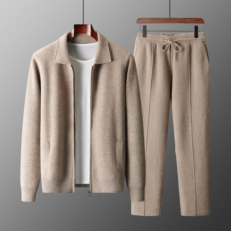 Men's Loose Lapels Thickened Oversized Knit Cardigan Suit front view