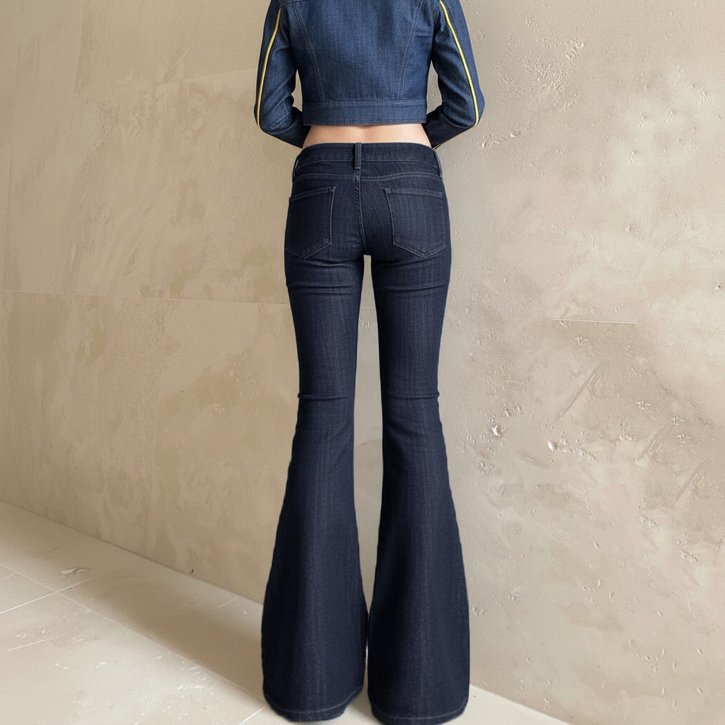 Retro Blue Low Waist Cropped Sexy Jeans Simple Style Casual Women