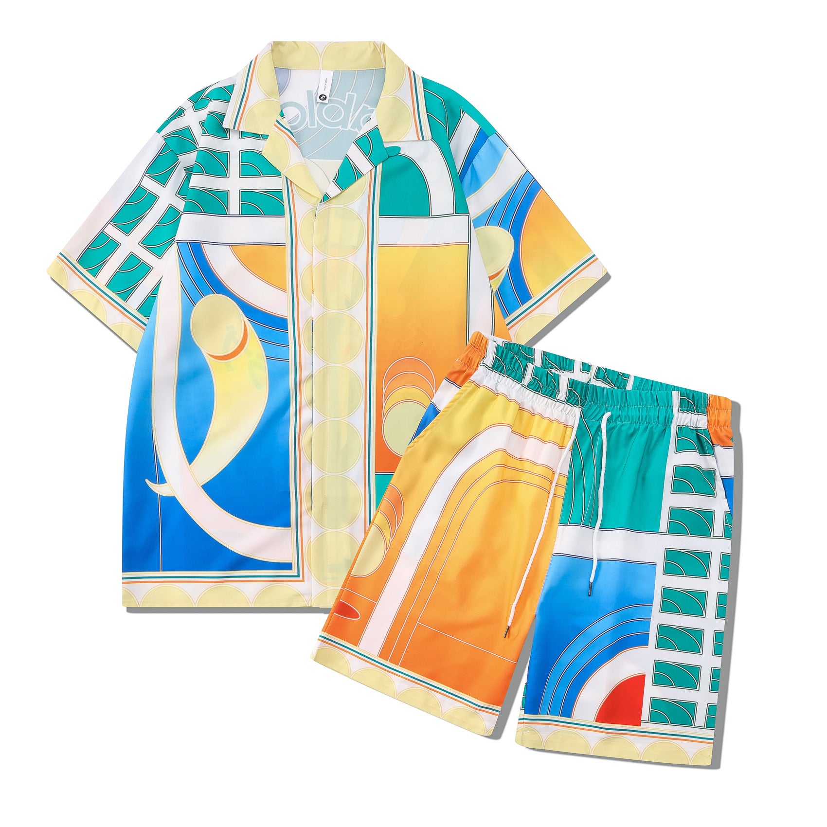 Beach Men And Women Short Sleeve Shirt Outfit back view