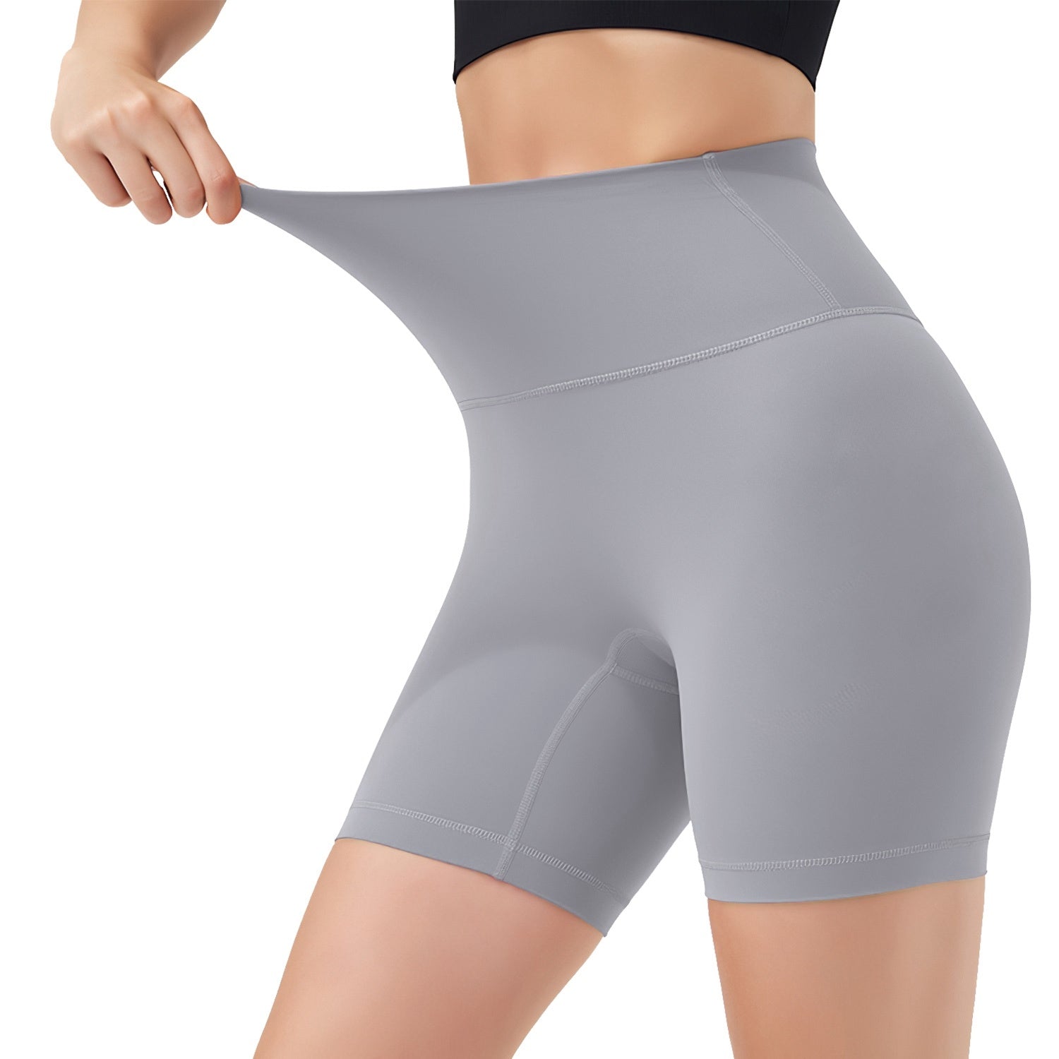 4 Sizes-5 Colors Option -- 1Pc Women's High Waist Biker Shorts Tummy Control Pants Athletic Leggings Spandex Booty Shorts With 6.3In Inseam No Front Seam For Workout Yoga Running Volleyball Dance